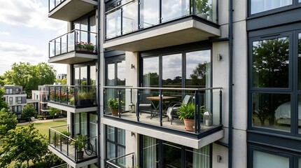 Obraz premium Modern luxury apartment building exterior with private balconies