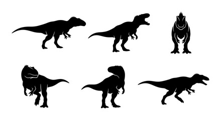 Obraz premium Dinosaur Silhouettes Set, Prehistoric Reptile Vector Icons, Tyrannosaurus Rex and More