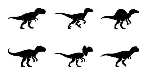 Dinosaur Silhouettes Collection: Prehistoric Reptile Vector Icons for Educational and Creative Projects © Mainul