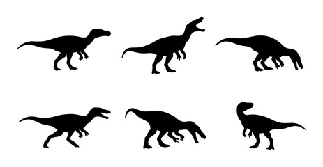 Fototapeta premium Dinosaur Silhouettes Set: Prehistoric Reptile Vector Icons for Jurassic Themes