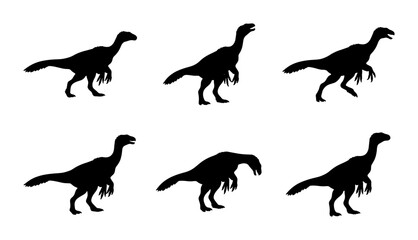 Fototapeta premium Dinosaur Silhouettes: Six Prehistoric Raptor Icons, Vector Graphics for Paleontology and Kids