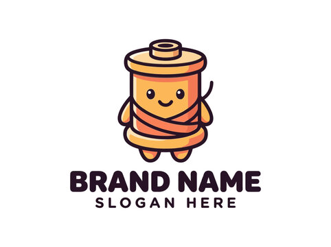 Cute Thread Spool Mascot Logo Illustration for Tailoring and Craft Business Branding