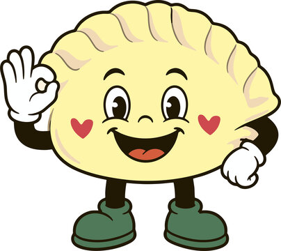 Cute Squishy Retro Dumpling Mascot Making OK Hand Sign