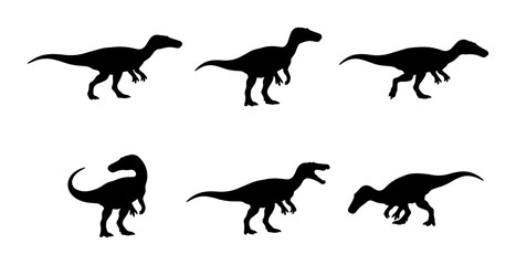 Dinosaur Silhouettes Vector Set, Prehistoric Creatures Collection, Jurassic Era Animals Graphics © Toushif