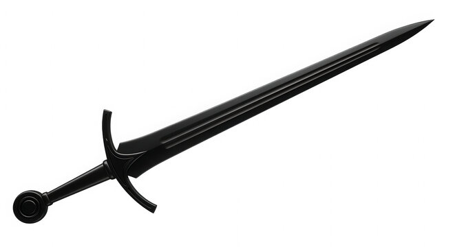 Black medieval knight longsword weapon isolated on transparent background