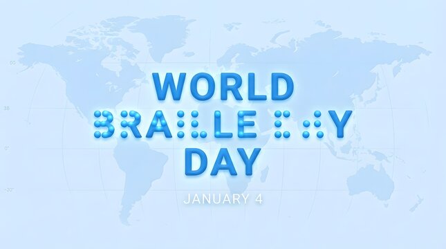 World braille day concept with a world map background in shades of blue