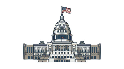 Naklejka premium A flat vector illustration of the United States Capitol building in Washington DC.