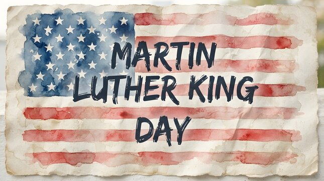 Martin luther king day message written on a distressed american flag background