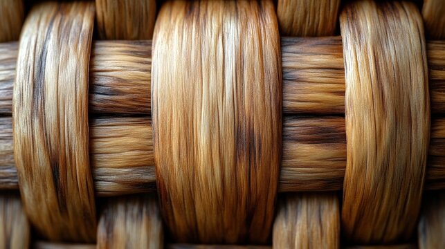Close Up Macro Shot Of Intricate Brown Woven Rattan Texture With Organic Wood Grain Pattern Details