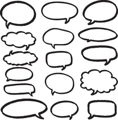 Fototapeta premium Set of hand drawn speech bubbles and thought balloons in black marker style with thought bubble balloons communication dialogue elements sketched illustration conversation templates