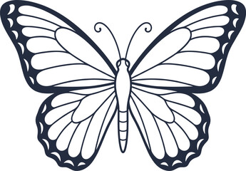 Obraz premium Intricate symmetrical butterfly illustration with decorative wing patterns, curved lines, and delicate artistic design for creative projects
