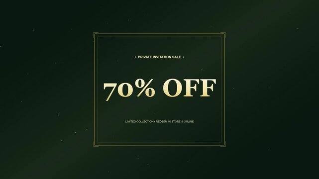 10-90% off sale motion graphic on elegant dark green background