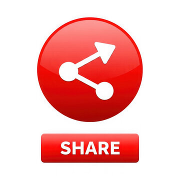 Red share button icon with network node symbol isolated on transparent background