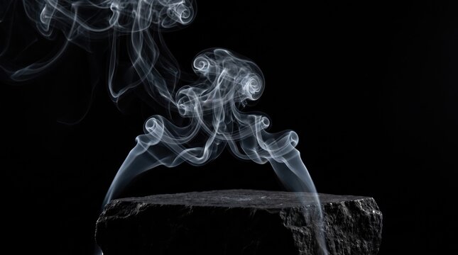 An ethereal and ghostly apparition emerges from the darkness resembling a spectral figure in a haunting atmospheric display of smoke