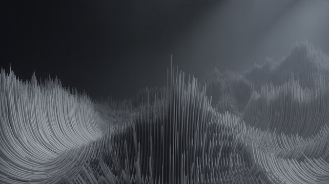 Abstract dark monochrome futuristic digital landscape with sharp peaks and wave texture abstract landscape futuristic monochrome technology