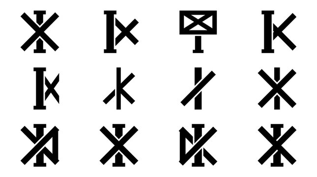 Black and white letter k vector icons set isolated on background