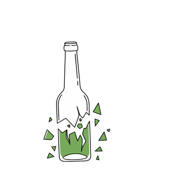Broken glass bottle with green liquid