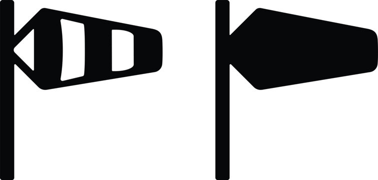 Two black icons of wind socks used for measuring wind direction at airports and industrial sites on a clean white background