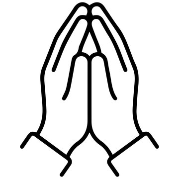 Black outline icon of two hands pressed together in a prayer or gratitude gesture with gratitude, spiritual