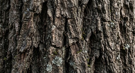 Fototapeta premium Close up view of rough tree bark texture with deep grooves and natural organic patterns
