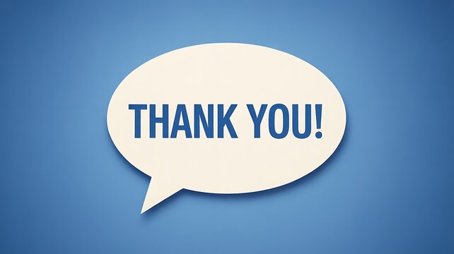 A thank you message inside a white paper speech bubble on blue background