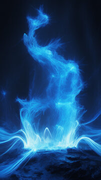 Blue spiritual flame rising upward in a vertical abstract composition with vertical abstract mystical electric background wallpaper ethereal