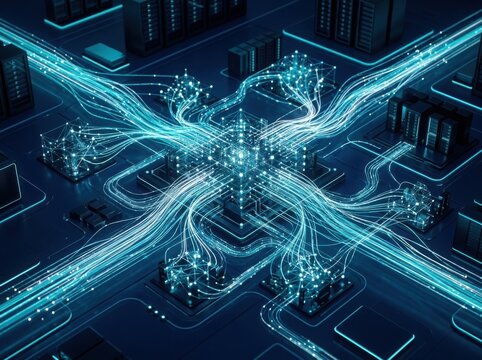Digital futuristic network connections glowing in space