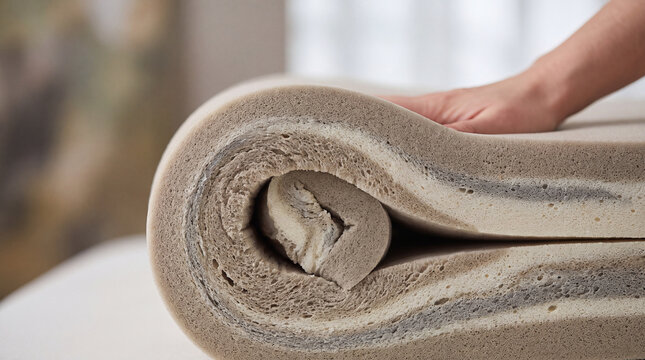 Memory foam spiral mattress rolled up with hand pressing soft material for comfort and support