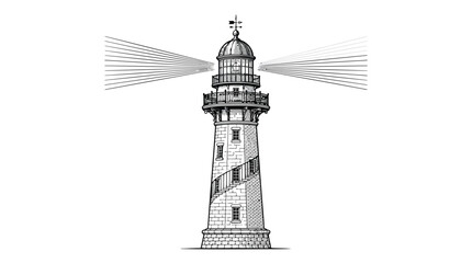 Obraz premium Old lighthouse illustration on white background