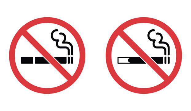 No smoking icon with no vaping prohibition symbols and red ban signs for public restrictions, health awareness, safety regulations, and anti smoking campaigns