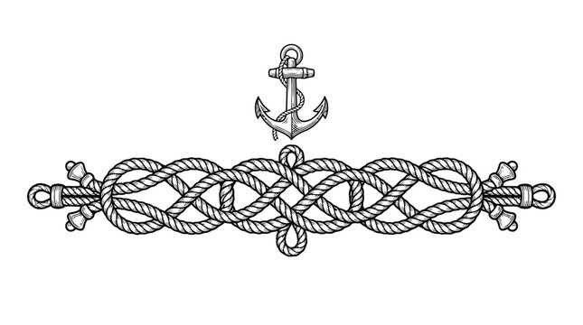 Vintage nautical rope and anchor decorative border