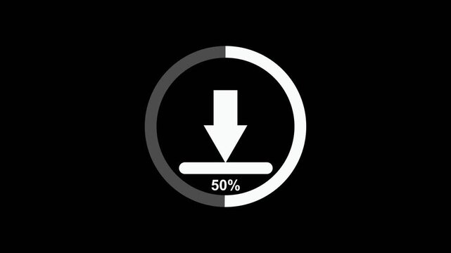 Monochromatic download progress indicator with a downward arrow and 30 percent completion shown within a circular progress bar on a black background