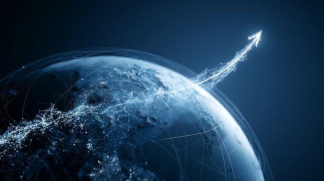 global prosperity and economic recovery, enormous rising graph extending across a luminous world globe,