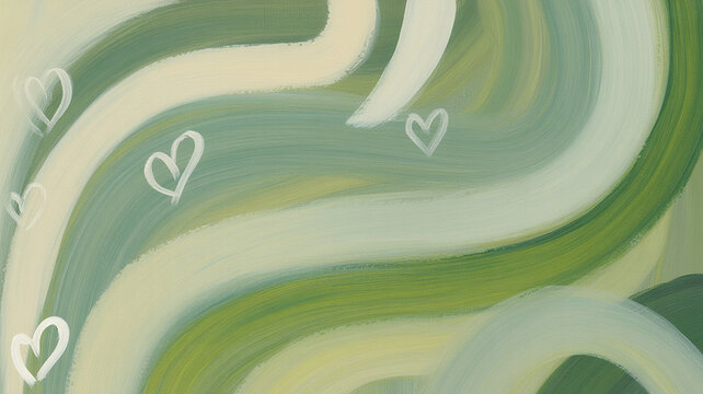 Abstract green painted wave background texture featuring white heart motifs background abstract creative illustration romantic backdrop