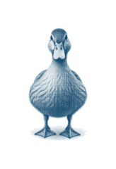 Fototapeta premium Stylized 3D render of a cute blue duck standing against a clean white background.