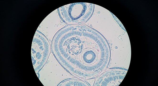 Microscopic cross section of lily anther showing pollen development
