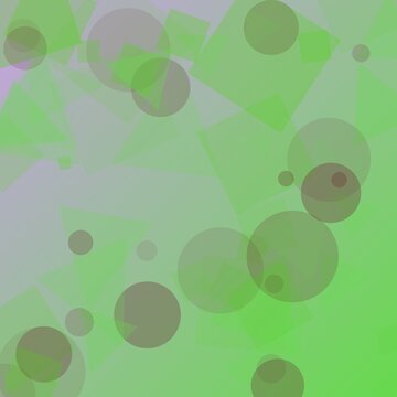 Abstract Green Geometric Background with Overlapping Transparent Circles and Squares