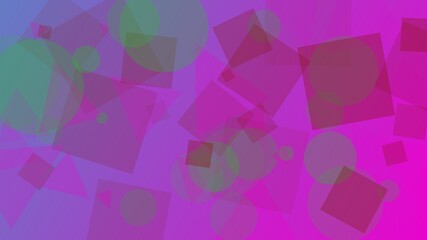 Obraz premium Vibrant Abstract Geometric Background Featuring Translucent Purple Pink Squares Circles and Triangles