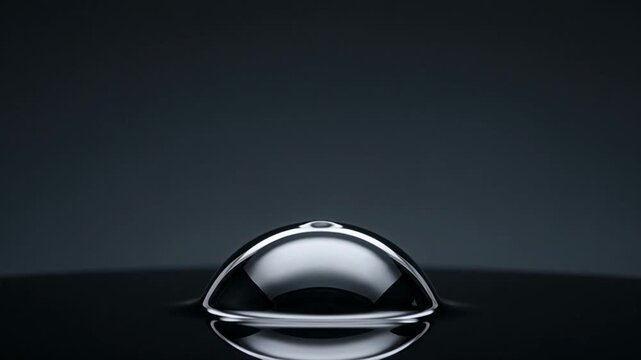 A single reflective liquid metal dome swelling and pulsing on dark surface silver bubble chrome