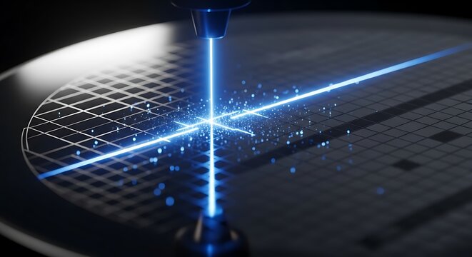 Laser beam precision cutting silicon wafer in semiconductor manufacturing