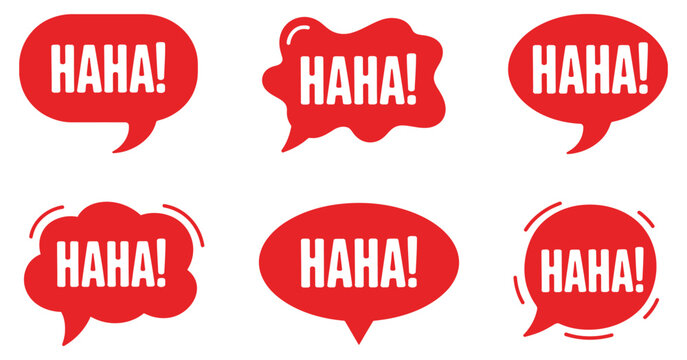 Red haha speech bubble with funny laughter message symbols for comic chat, pop art, humor, social media, stickers, and messaging