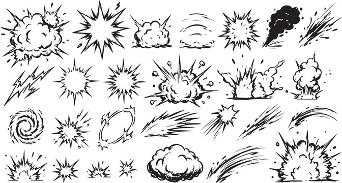 Explosion and comic effects vector pack with dynamic elements.