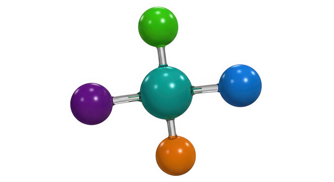 Molecular structure of methane with colored atoms isolated on transparent background