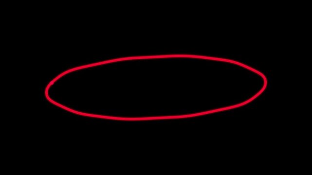 Marker highlight stroke. Red marker stroke circle highlight on black background