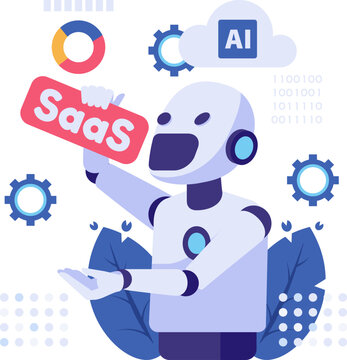 AI Disrupting SaaS Concept with Robot Consuming SaaS Symbol
