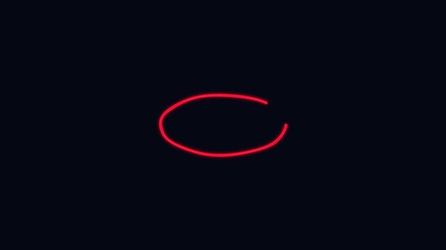 Marker highlight stroke. Red neon marker circle highlight on black background