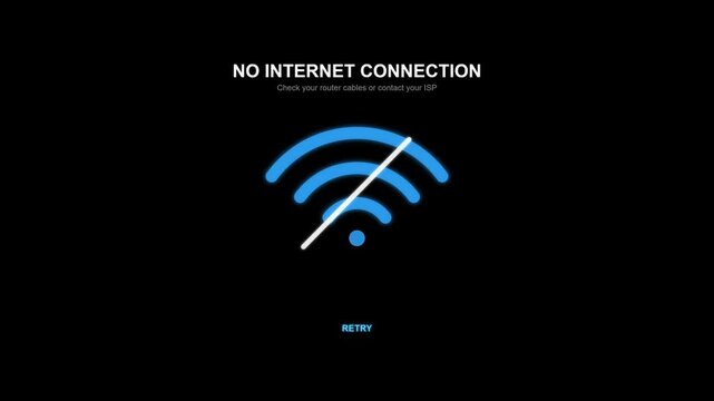 No wi-fi signal. No internet connection error screen with crossed out wifi icon