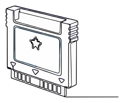 Retro game cartridge perspective line art icon on wh.... Generative AI