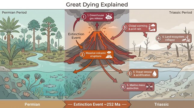 Great Dying Explained: Permian-Triassic Extinction Event, Volcanic Eruptions, Climate Change, Ocean Anoxia and the Mass Extinction That Reshaped Life on Earth