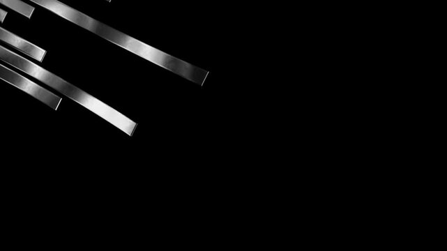 Futuristic 3d silver metallic strip motion loop for dynamic tech presentation overlay on black screen, high end luxury video background, for sleek technology and modern corporate video backdrop